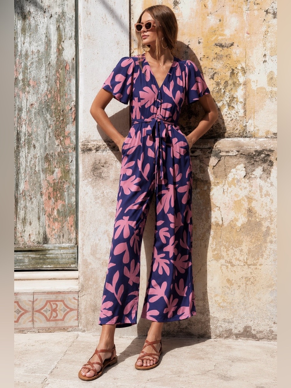 Mister Zimi Navy Jumpsuit with Pink Floral Print